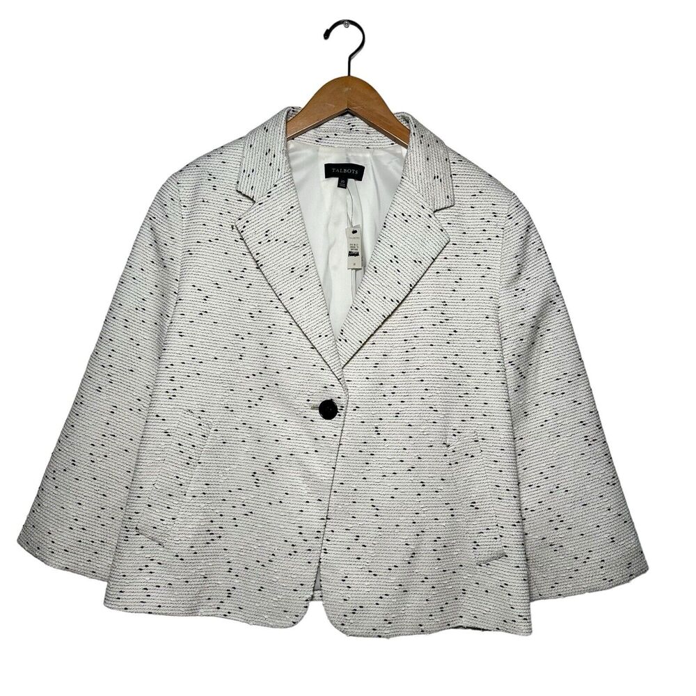 Talbots Women’s The Jackie Fit Ivory Black One Button Blazer Size 20 NWT